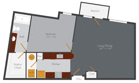 Floor plan for 1 bed, 1 bath, 784 sqft